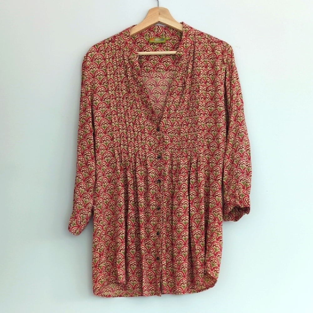 Rock Flower Rock Floral Top Pintuck‎ Button Down Blouse Size medium
